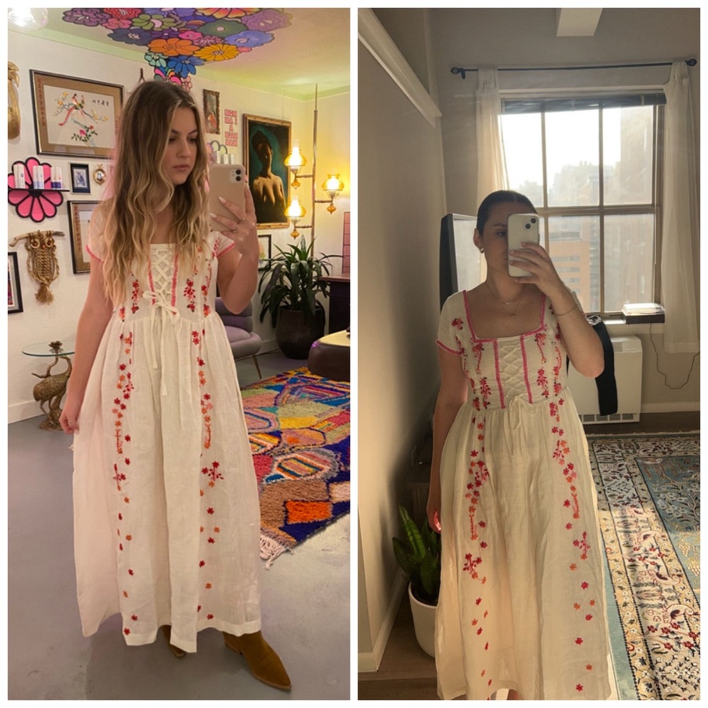 Tach Clothing Rafaella Embroidered‎ Midi Dress Floral Linen Blend Medium